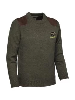 Pull Brode Col Rond Enfant Kaki - Sanglier
